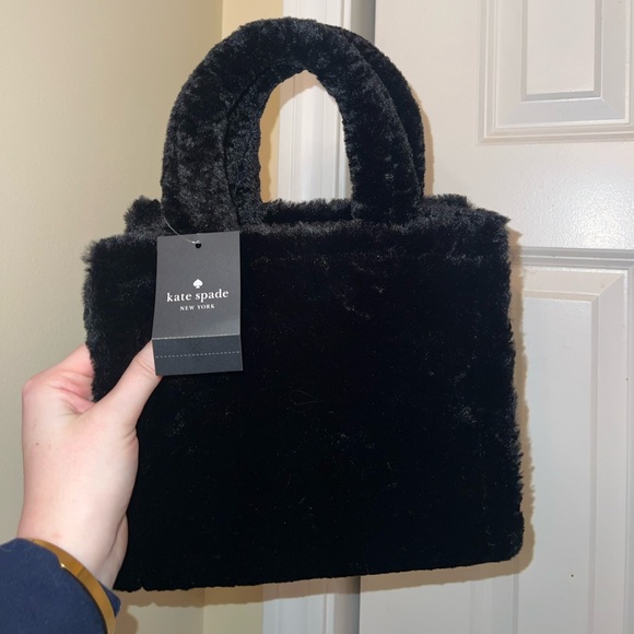 Kate Spade Black Faux Fur Hand Bag- square - Picture 2 of 5